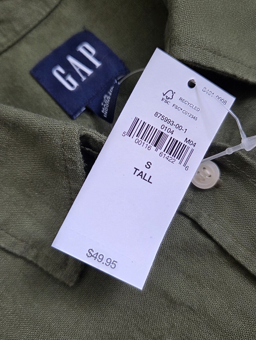 GAP Olive Green Linen Blend Cropped Button Down Shirt Small Tall NEW NWT 875993 - Picture 5 of 9